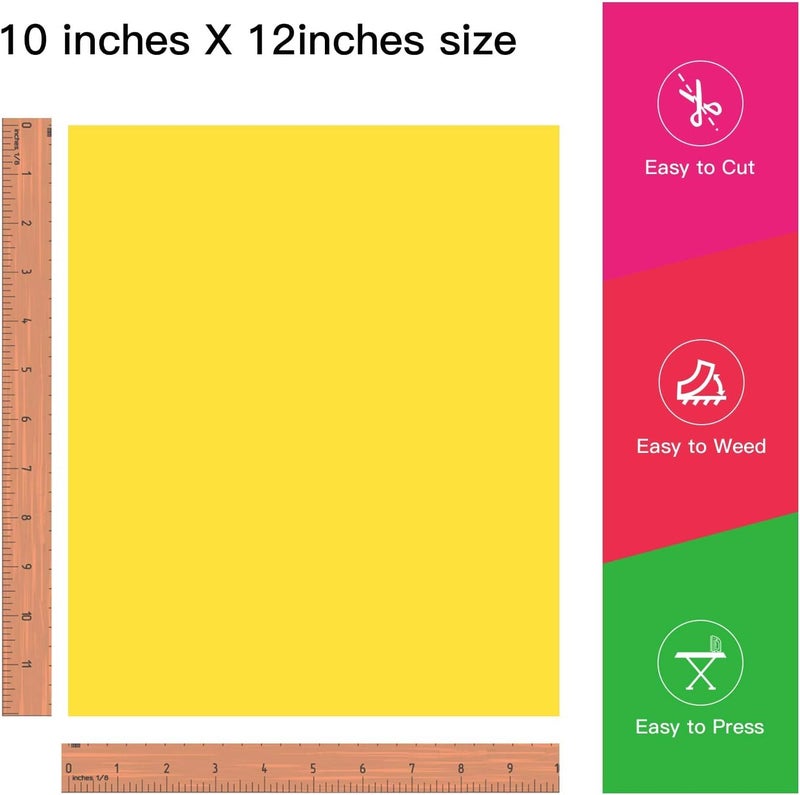 JANDJPACKAGING Heat Transfer Vinyl HTV for T-Shirts 12"x10" 10 Pack Iron on Vinyl (Sun Yellow) - Image 5